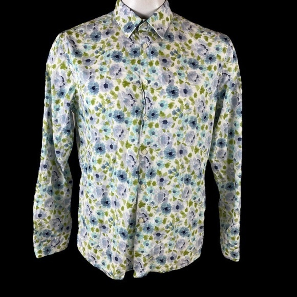 John Lennon Button Up Shirt XL Floral Pattern Shirt Long Sleeve T250